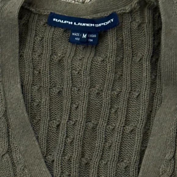 Ralph Lauren Sport Cotton Women’s Olive Cable Knit Button Up Cardigan - Picture 4 of 4
